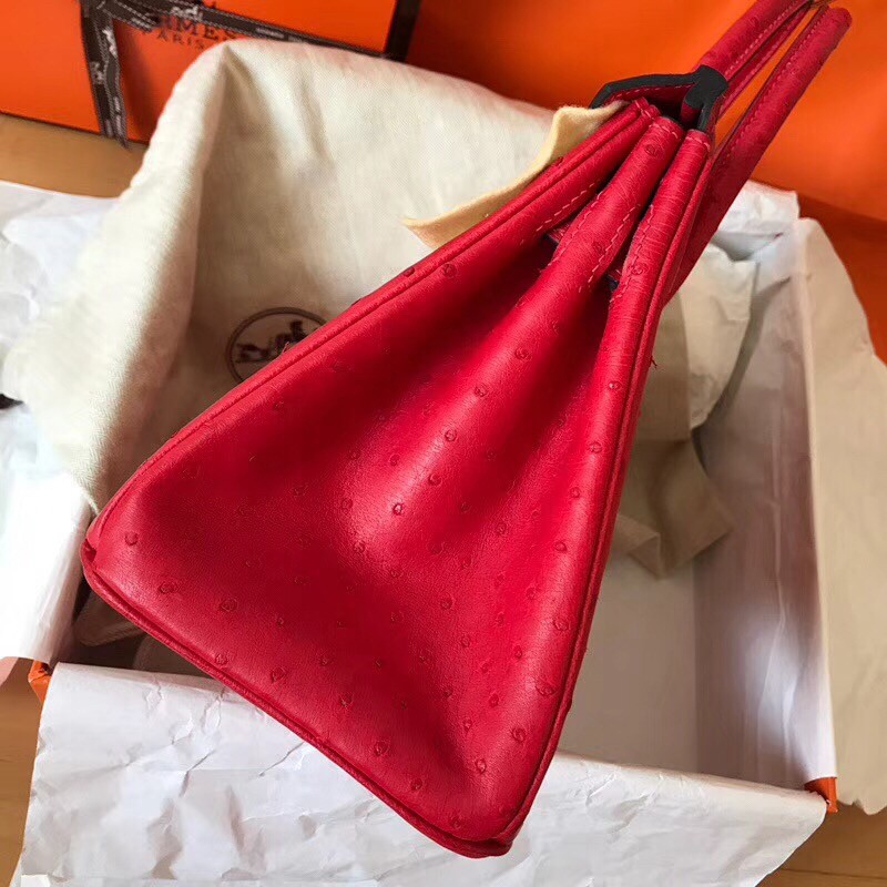 Hermes Red Birkin 30cm Ostrich Handmade Bag