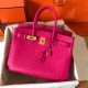 Hermes Rose Red Birkin 30cm Ostrich Handmade Bag