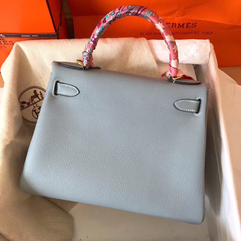 Hermes Blue Lin Clemence Kelly 28cm Handmade Bag