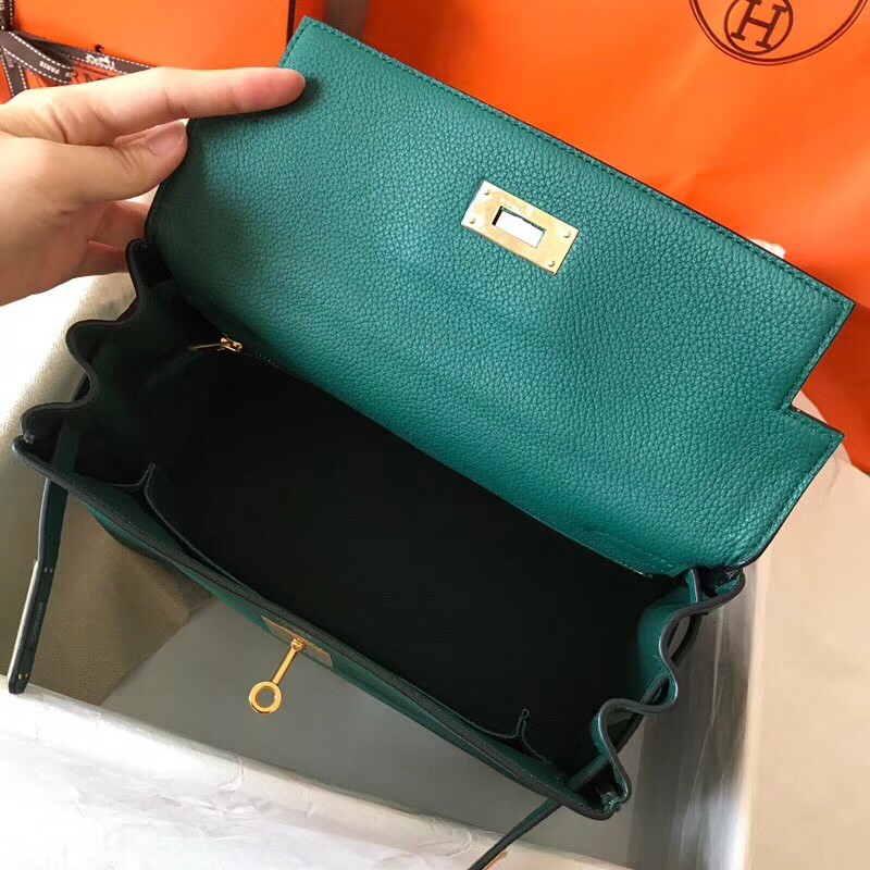 Hermes Malachite Clemence Kelly 28cm Handmade Bag