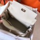 Hermes White Clemence Kelly 28cm Handmade Bag