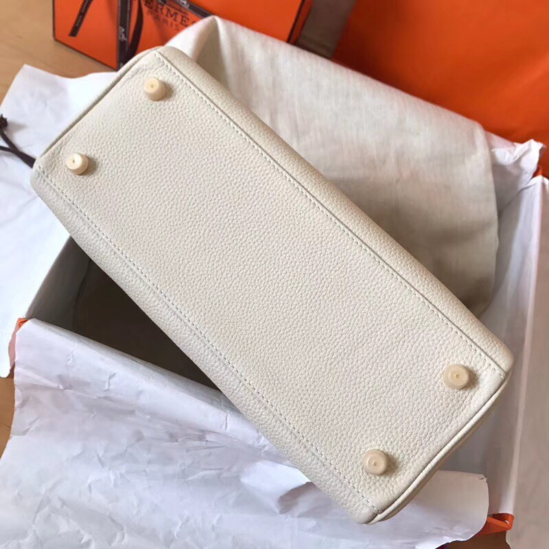 Hermes White Clemence Kelly 28cm Handmade Bag