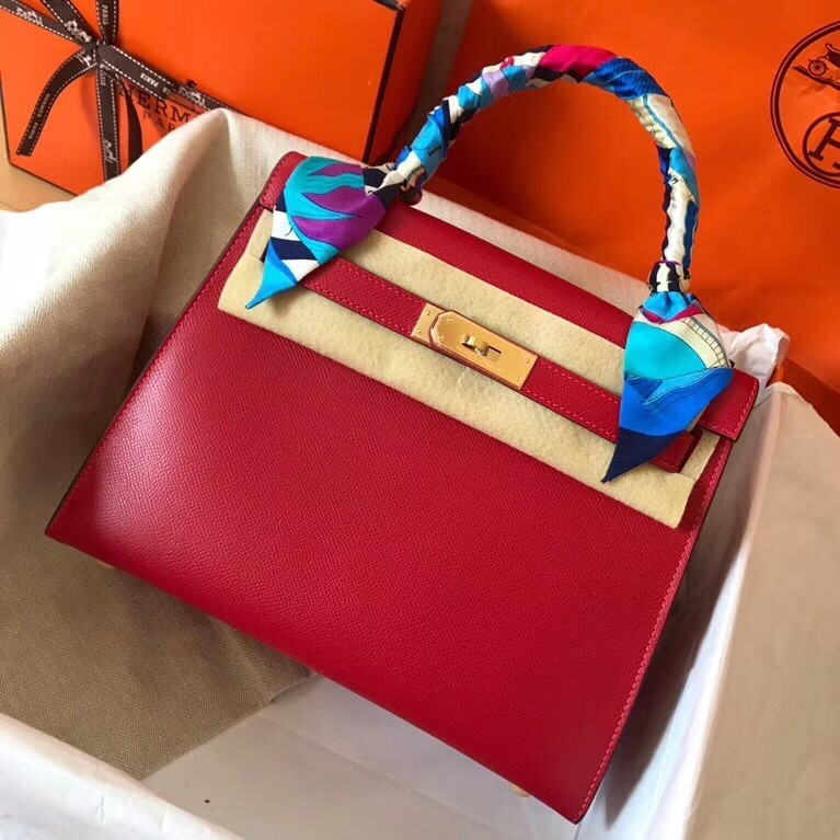 Hermes Red Epsom Kelly 28cm Handmade Bag