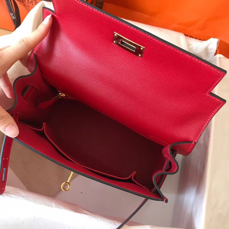 Hermes Red Epsom Kelly 28cm Handmade Bag