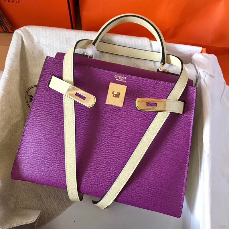 Hermes Bicolor Epsom Kelly 28cm Purple Handmade Bag