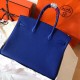 Hermes Blue Electric Birkin 35cm Clemence Handmade Bag