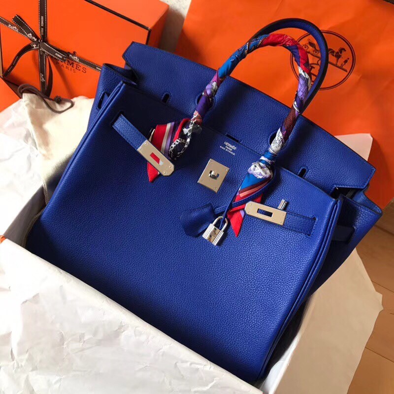 Hermes Blue Electric Birkin 35cm Clemence Handmade Bag