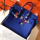 Hermes Blue Electric Birkin 35cm Clemence Handmade Bag