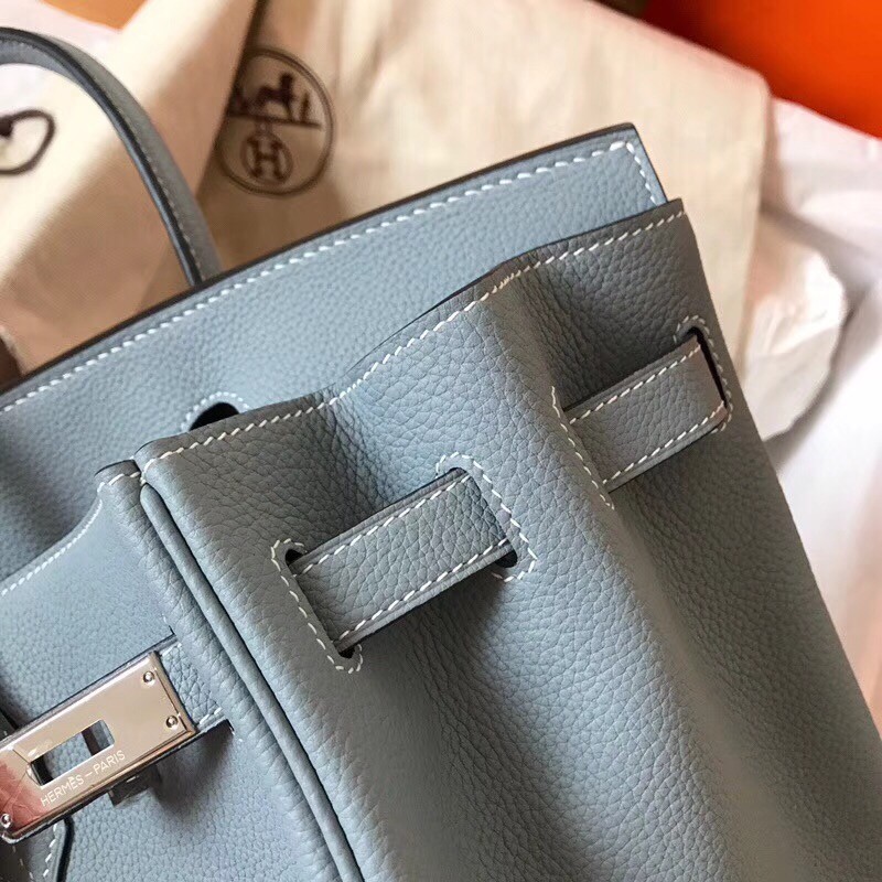 Hermes Blue Lin Birkin 35cm Clemence Handmade Bag