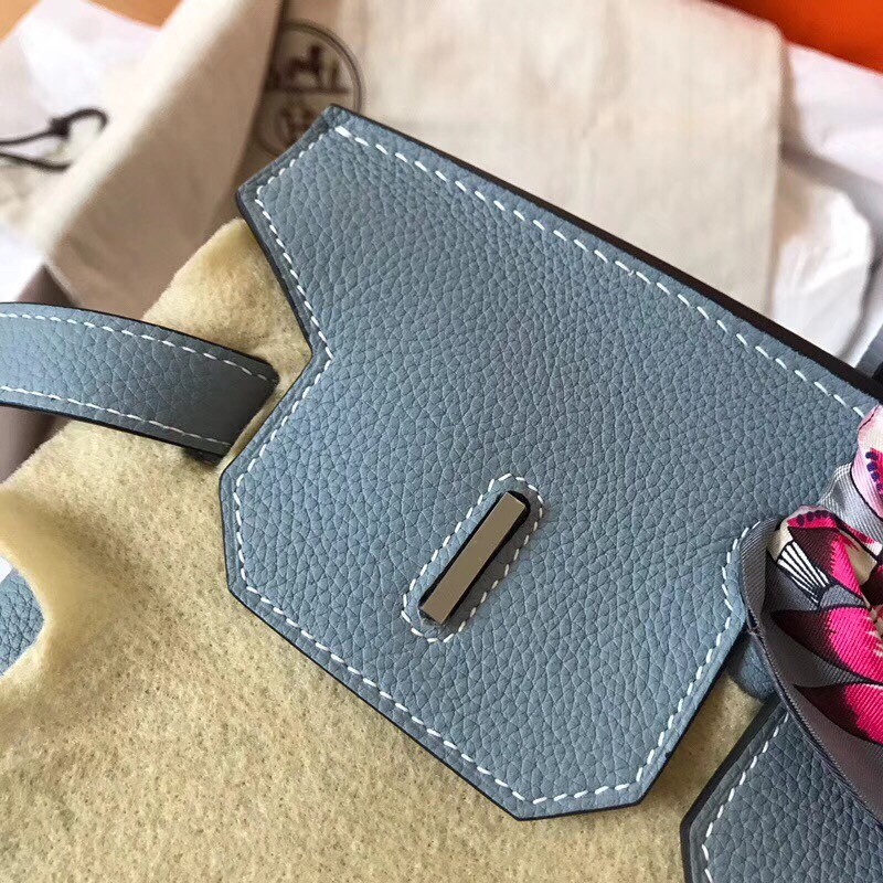 Hermes Blue Lin Birkin 35cm Clemence Handmade Bag