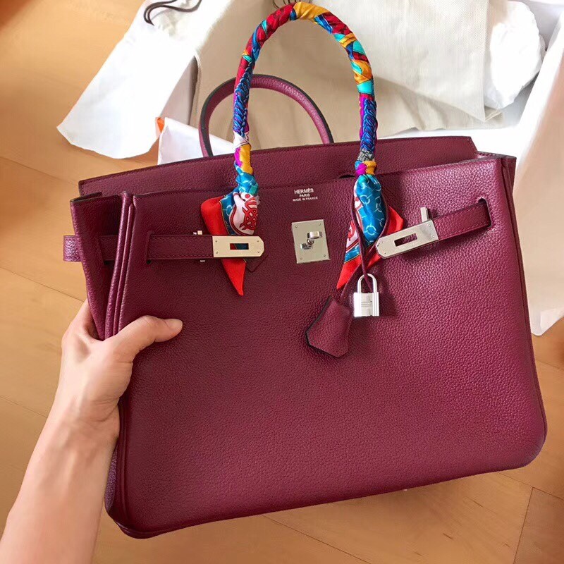 Hermes Bordeaux Birkin 35cm Clemence Handmade Bag