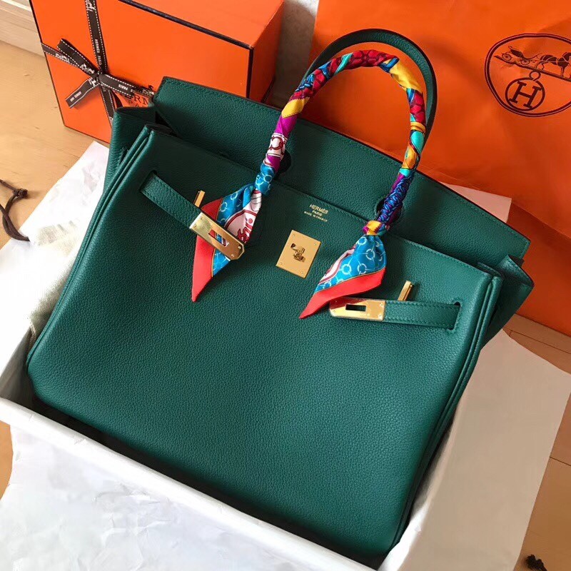 Hermes Malachite Birkin 35cm Clemence Handmade Bag