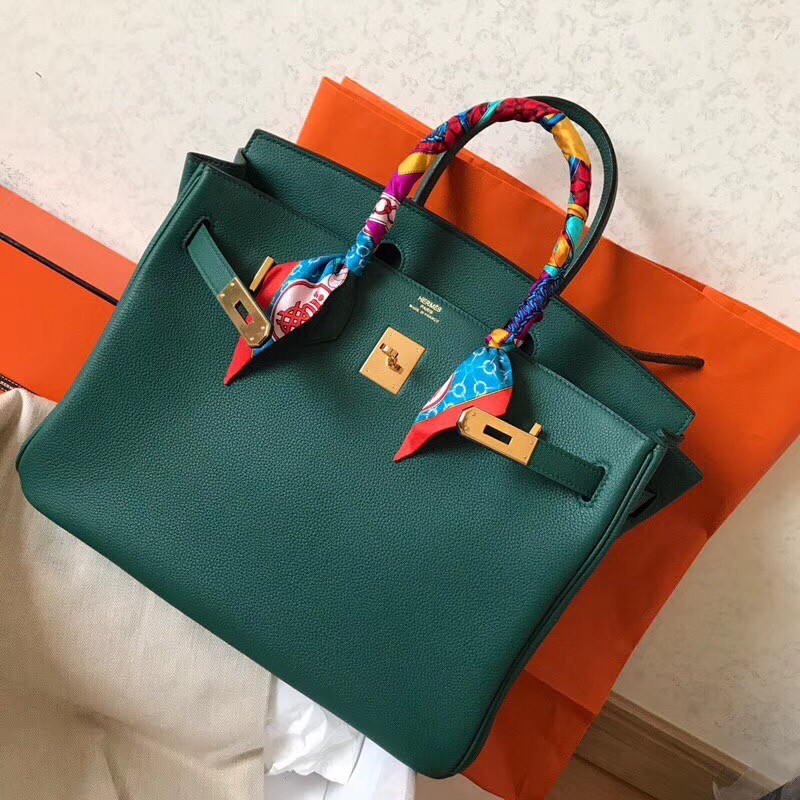 Hermes Malachite Birkin 35cm Clemence Handmade Bag