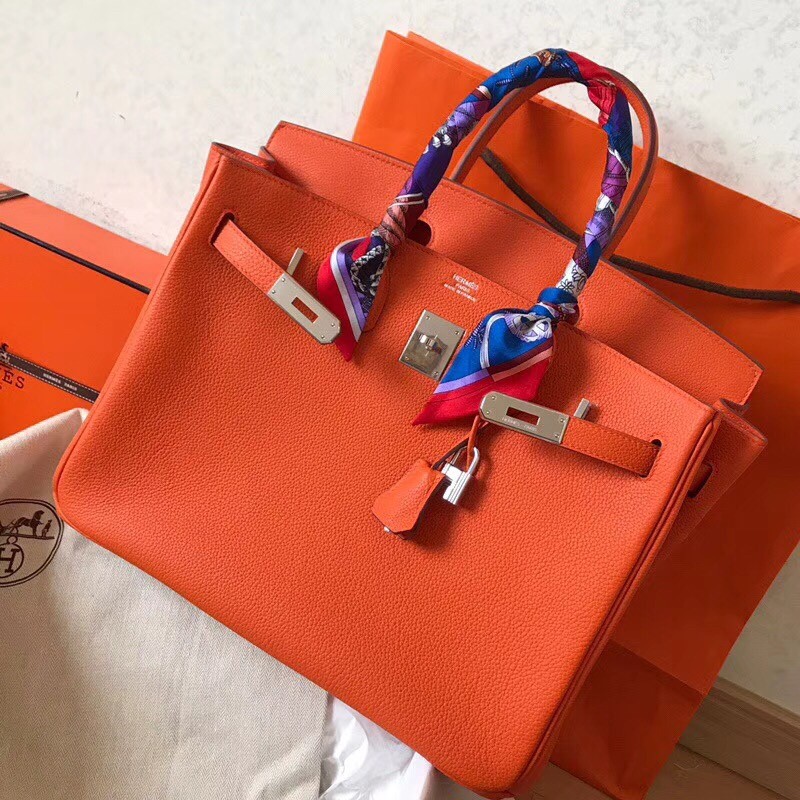 Hermes Orange Birkin 35cm Clemence Handmade Bag