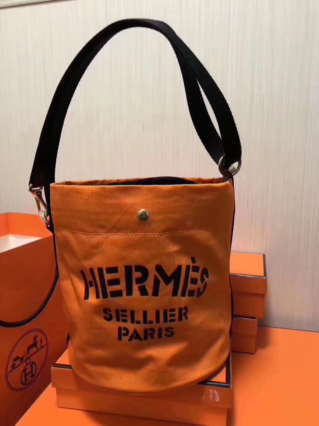 Hermes Grooming Bucket Bag In Orange Canvas