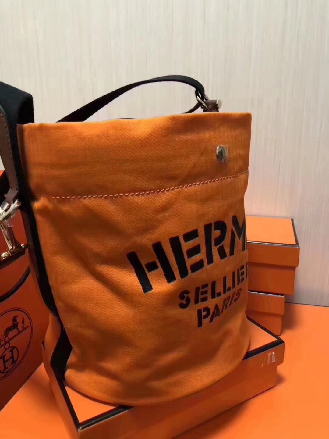 Hermes Grooming Bucket Bag In Orange Canvas