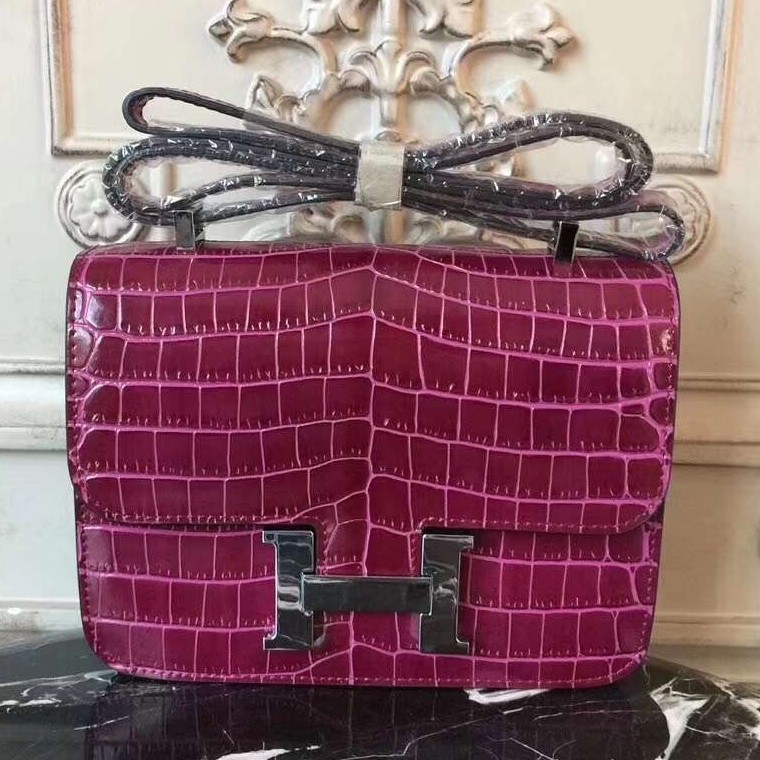 Hermes Fuchsia Constance MM 24cm Crocodile Bag