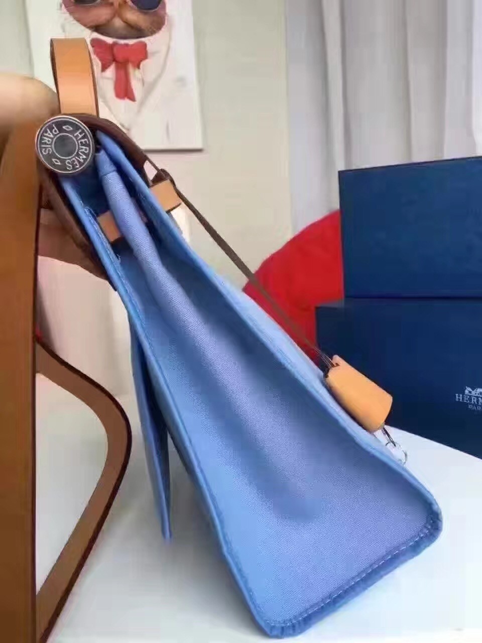 Hermes Herbag Zip PM 31cm Bag In Celeste Canvas