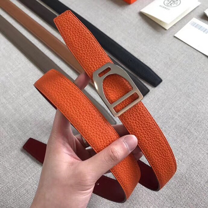 Hermes Etrier Buckle Belt & Orange Clemence 32 MM Strap