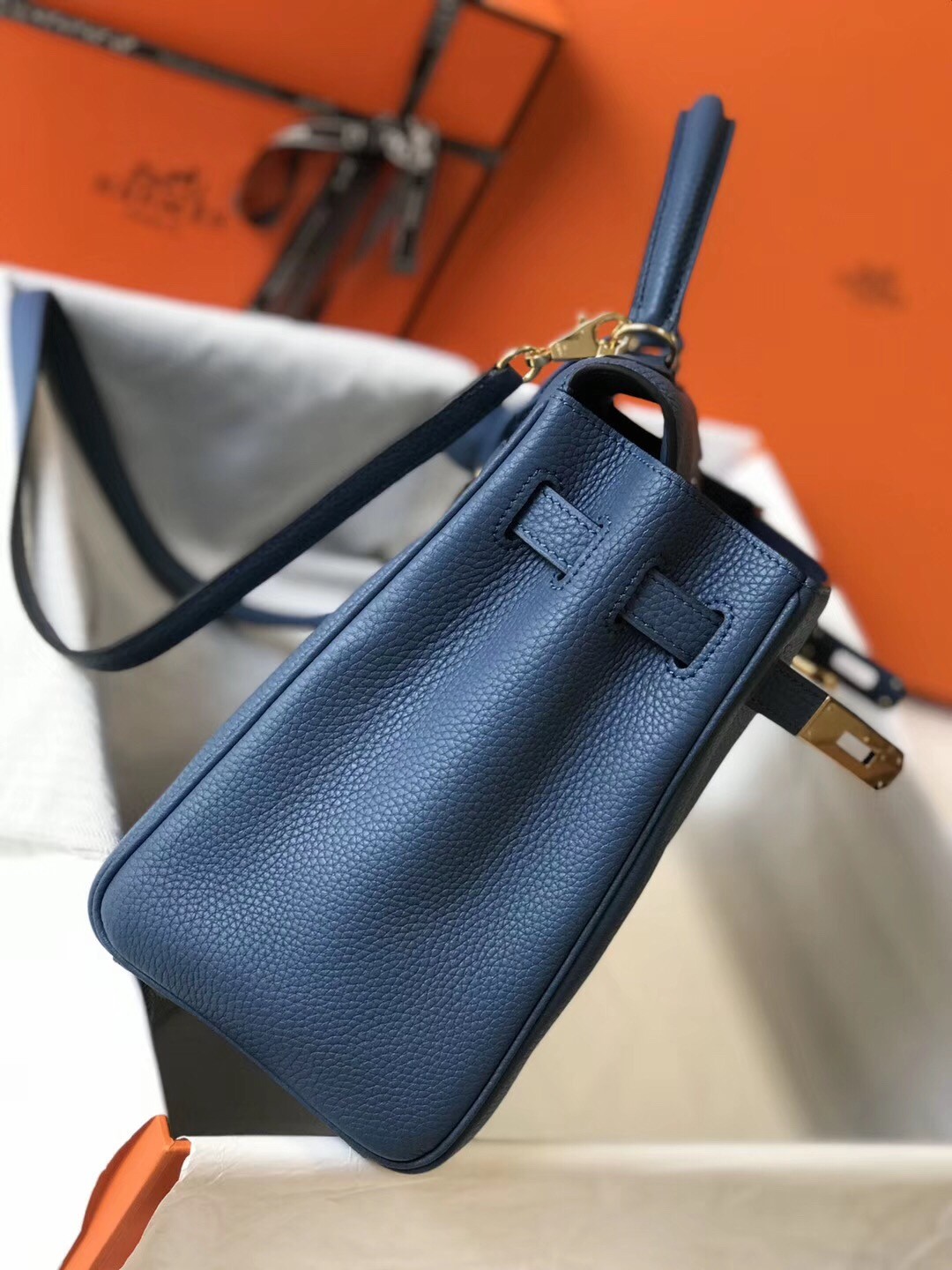 Hermes Blue AgateClemence Kelly 32cm Retourne Bag