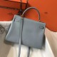 Hermes Blue Lin Clemence Kelly 32cm Retourne Bag