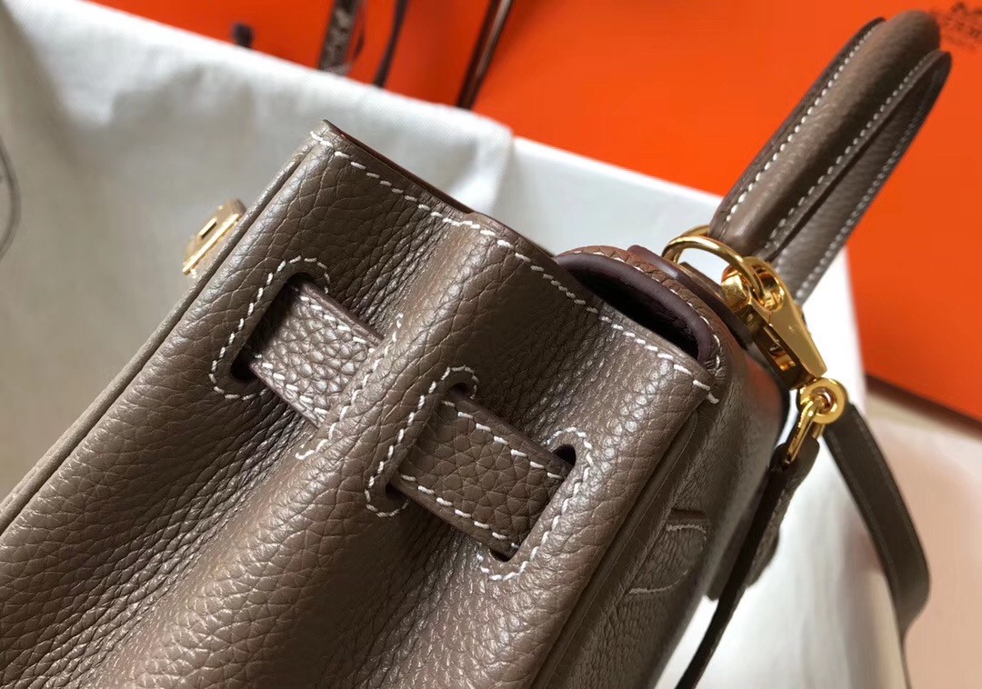 Hermes Taupe Clemence Kelly 32cm Retourne Bag