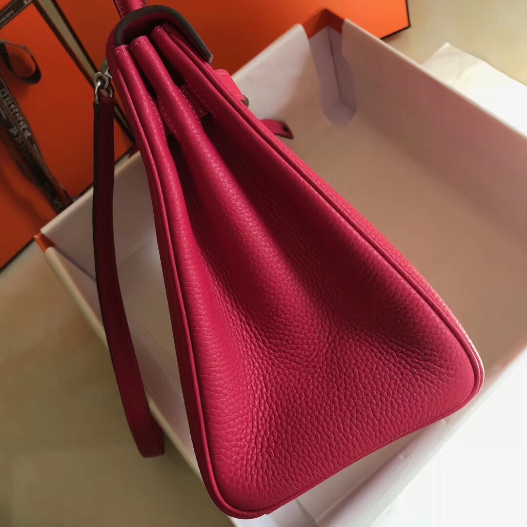 Hermes Rose Red Clemence Kelly 32cm Retourne Bag