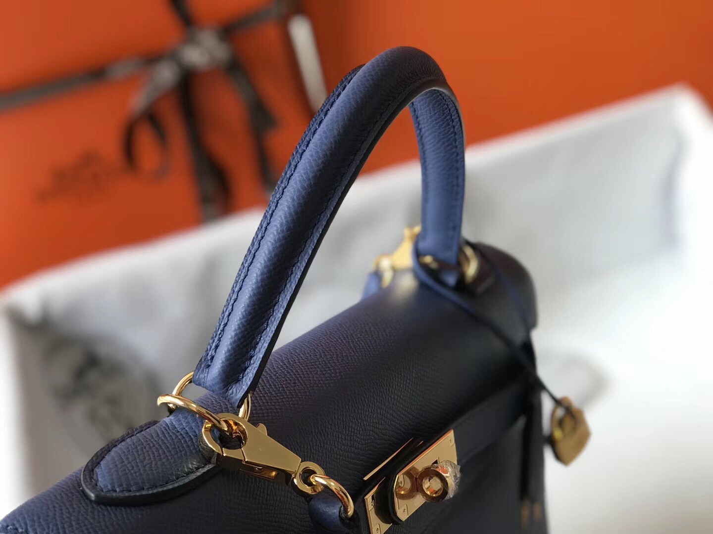 Hermes Blue Agate Epsom Kelly 32cm Sellier Bag