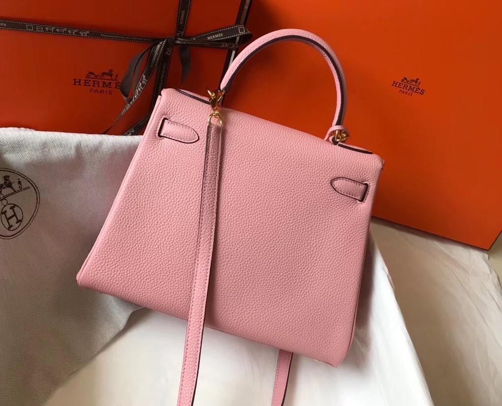 Hermes Pink Clemence Kelly 25cm GHW Bag