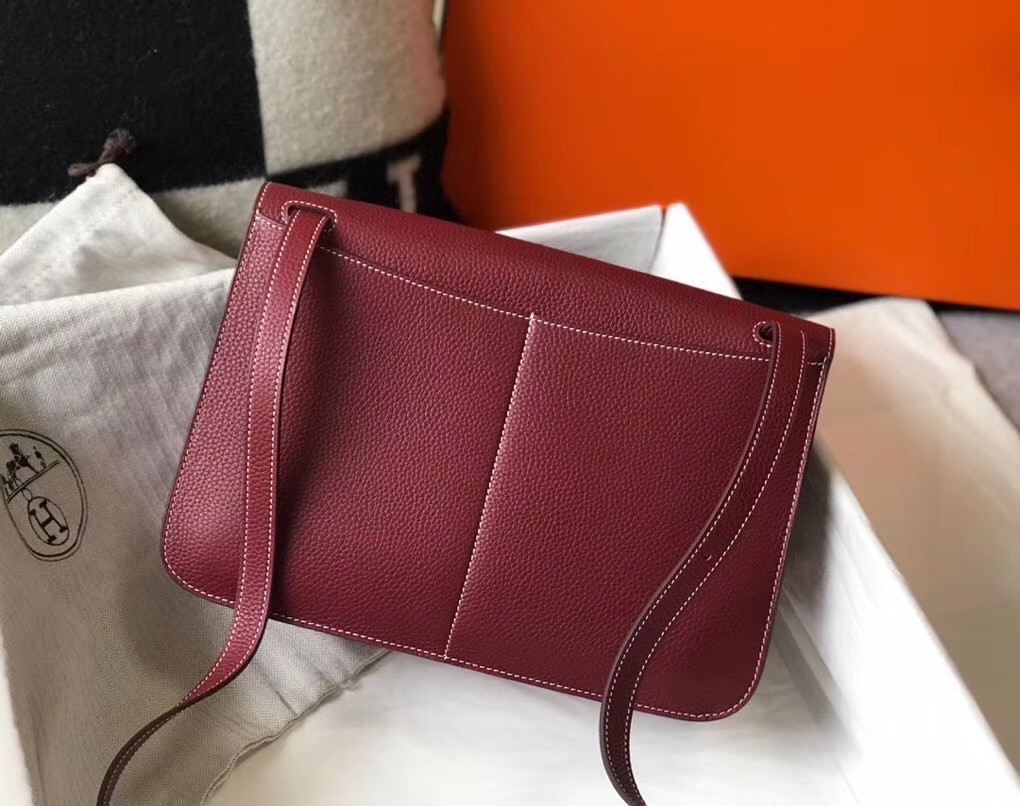 Hermes Halzan Bag In Bordeaux Clemence Leather