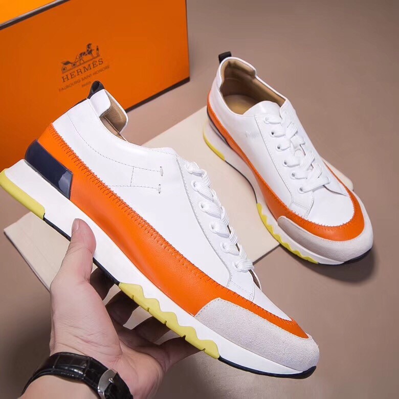 Hermes White/Orange Rapid Sneakers