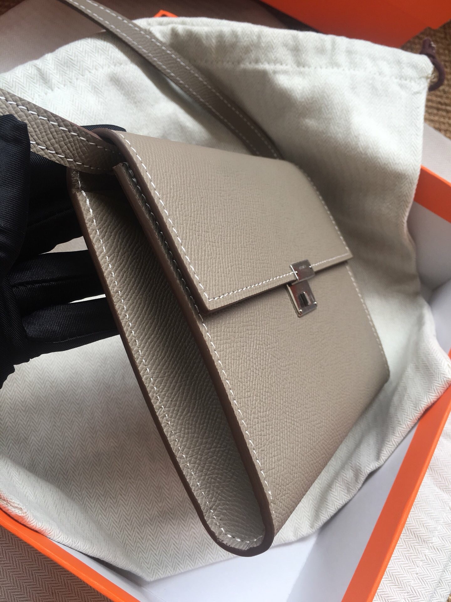 Hermes Grey Clic 16 Wallet With Strap