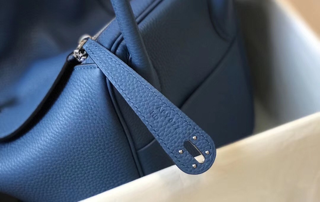 Hermes Lindy 30cm Bag In Blue Agate Clemence Leather