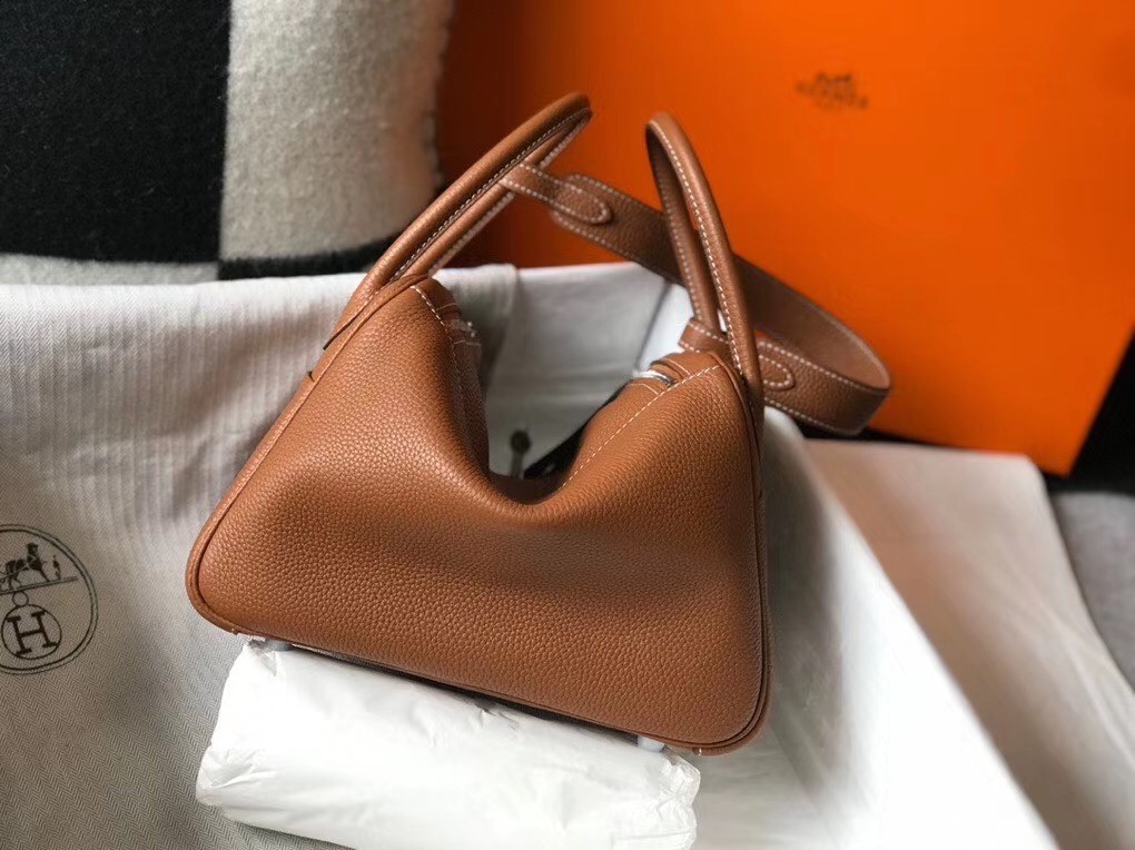 Hermes Lindy 30cm Bag In Brown Clemence Leather