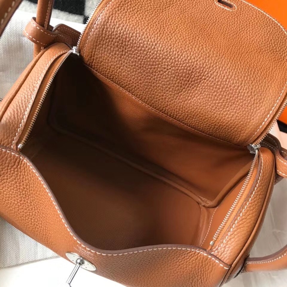 Hermes Lindy 30cm Bag In Brown Clemence Leather