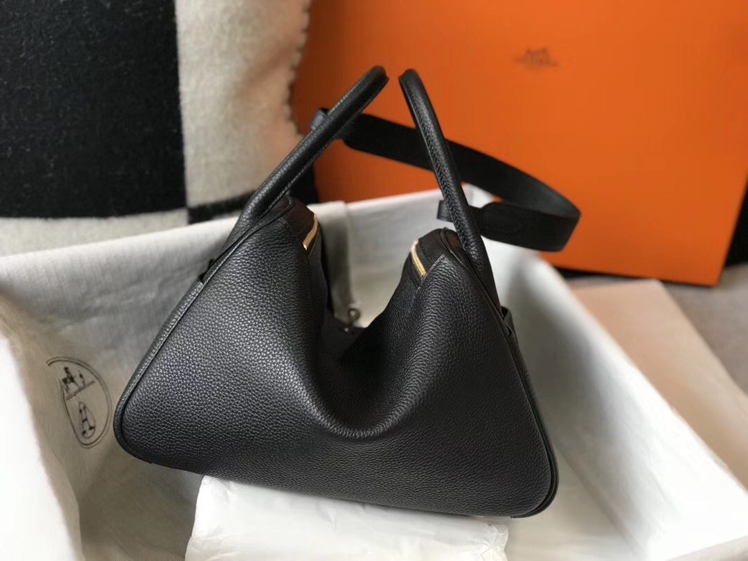 Hermes Lindy 30cm Bag In Black Clemence Leather