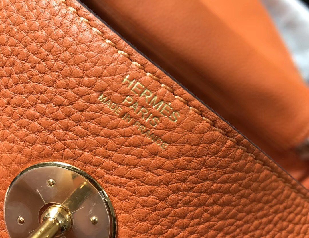 Hermes Lindy 30cm Bag In Orange Clemence Leather