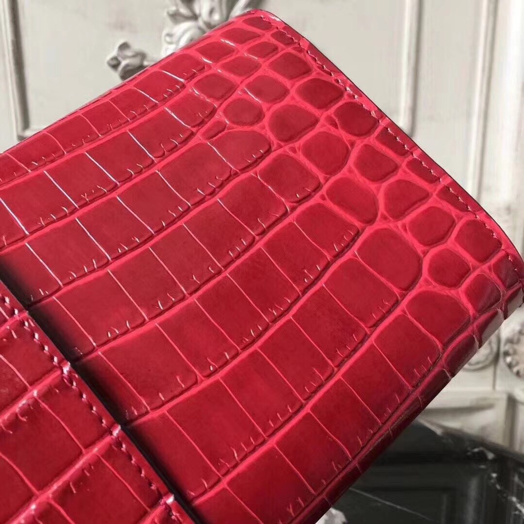 Hermes Medor Clutch Bag In Red Crocodile Leather