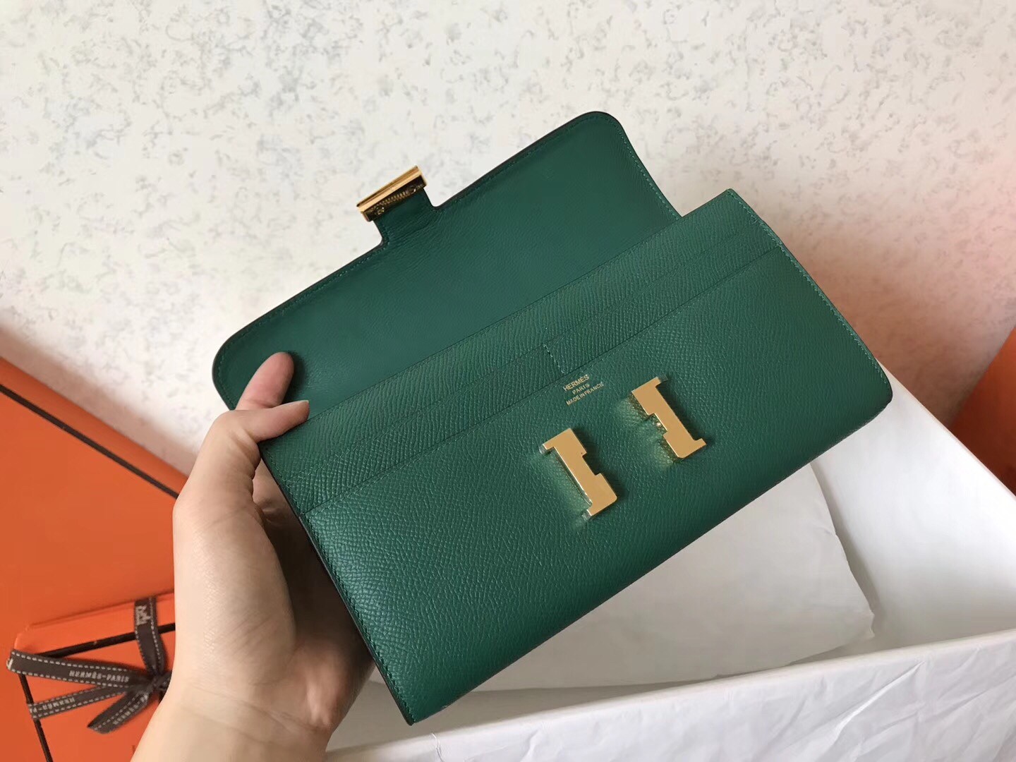 Hermes Malachite Epsom Constance Long Wallet