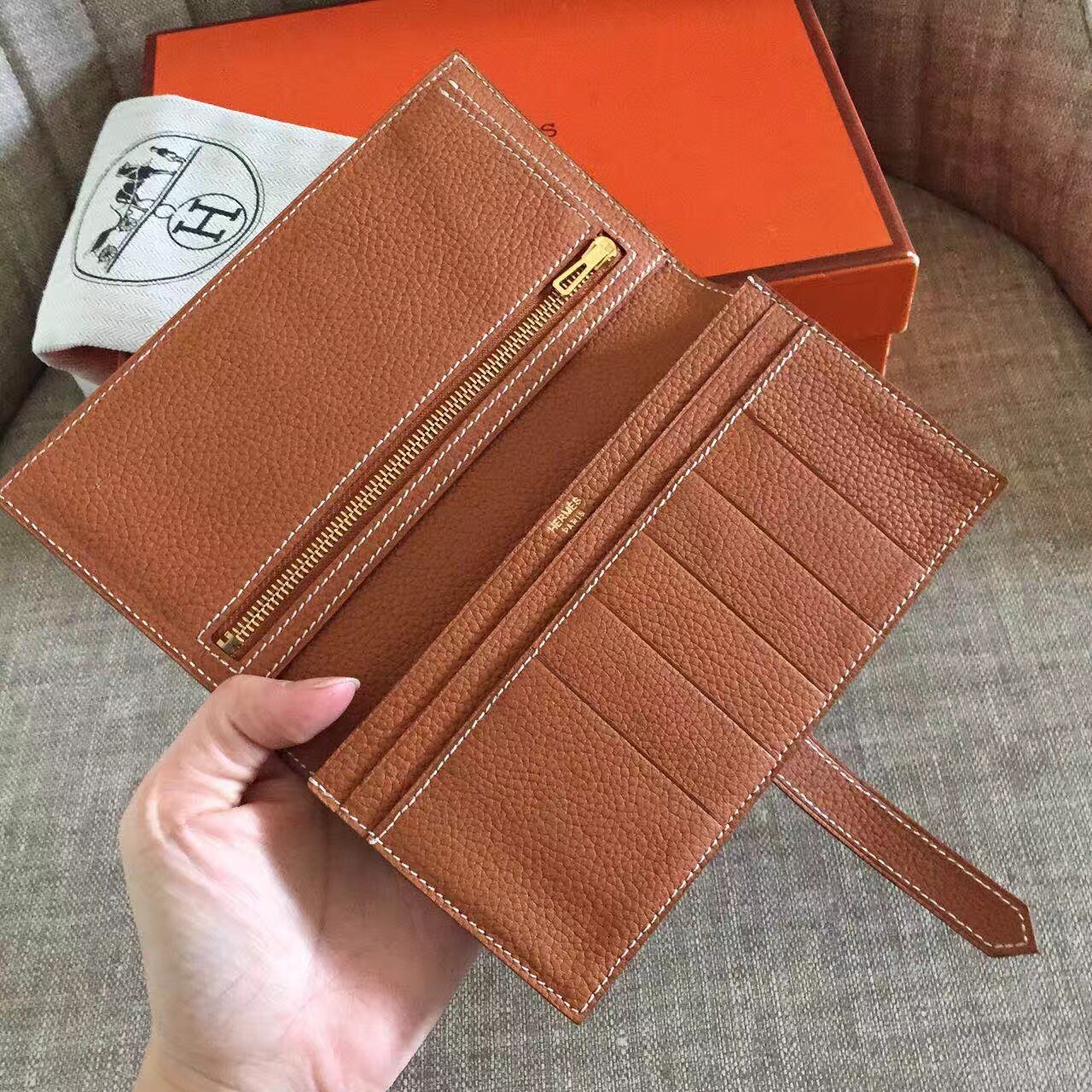 Hermes Brown Clemence Bearn Gusset Wallet