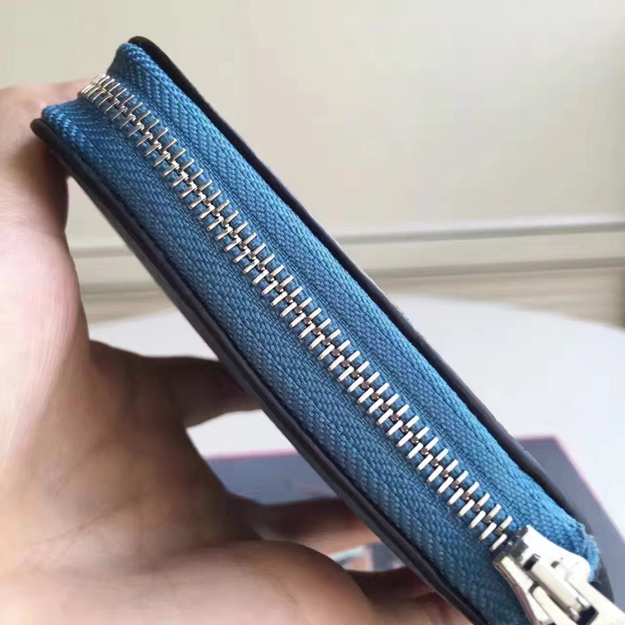 Hermes Blue Jean Azap Zipped Wallet