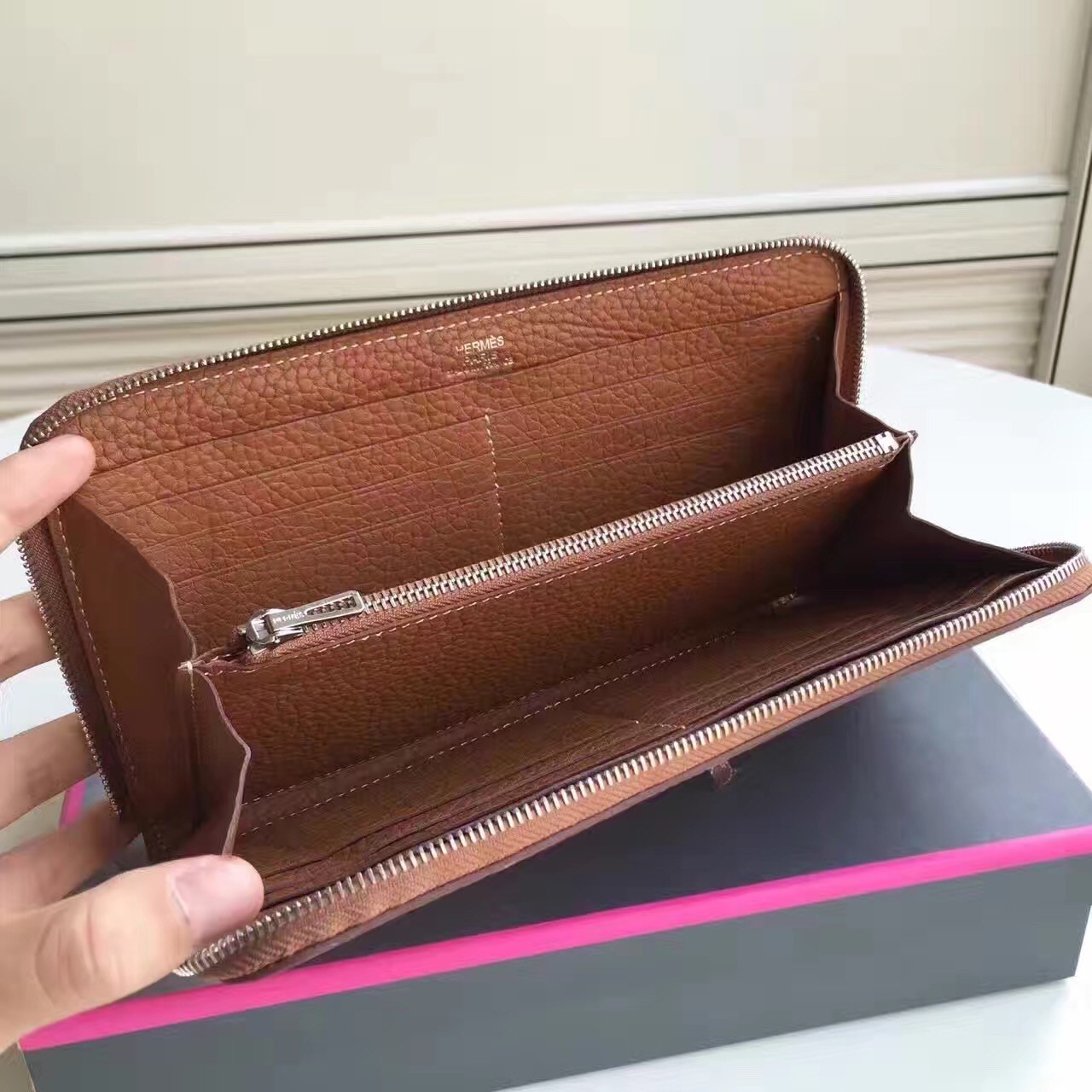 Hermes Brown Clemence Azap Zipped Wallet