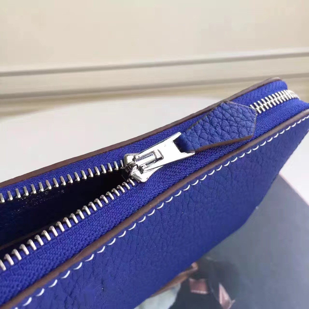 Hermes Blue Electric Clemence Azap Zipped Wallet