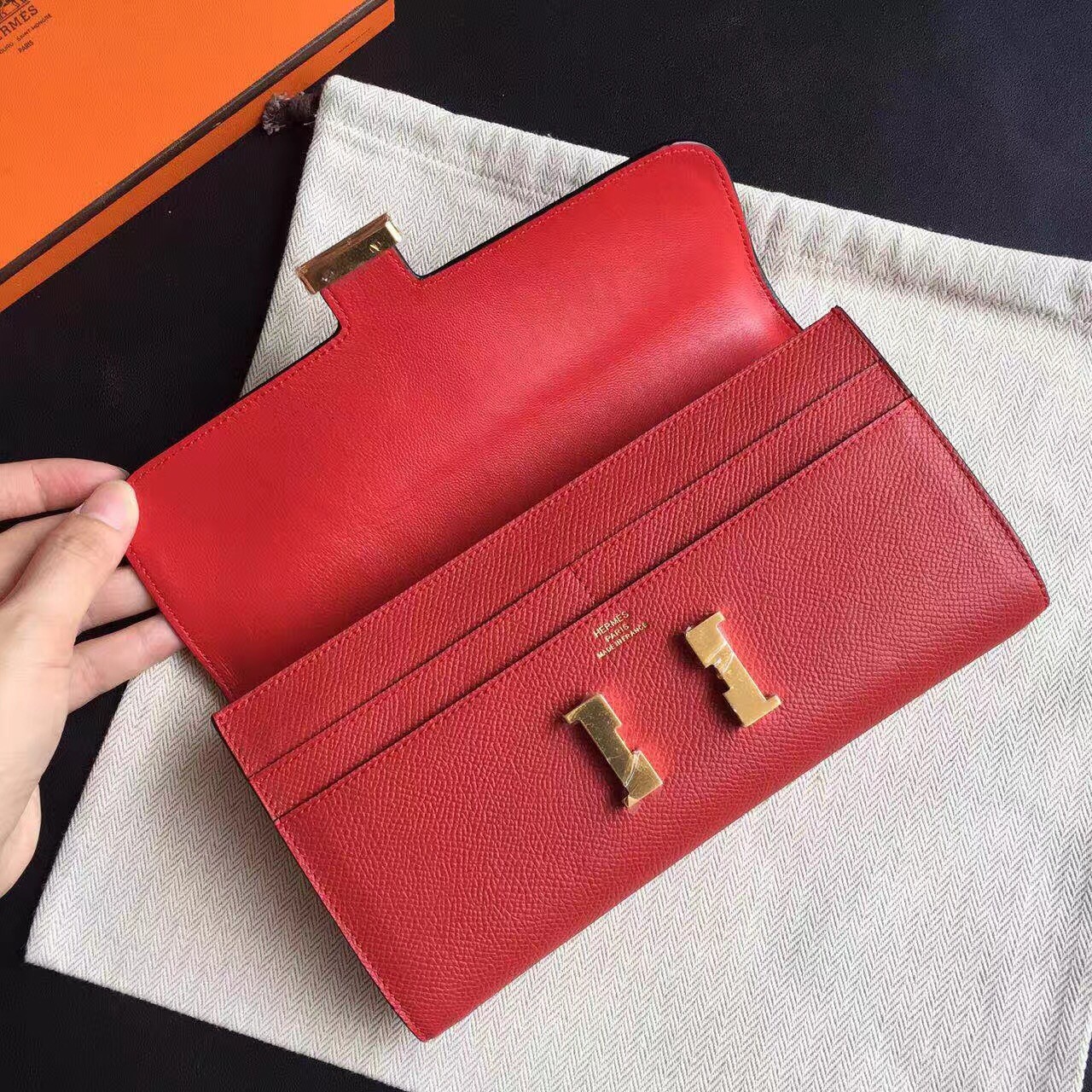 Hermes Red Epsom Constance Long Wallet