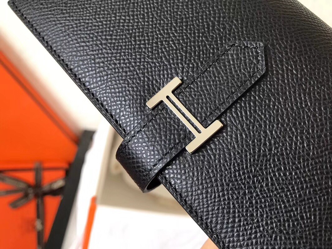 Hermes Black Epsom Bearn Gusset Wallet