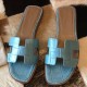 Hermes Oran Sandals In Celeste Shiny Niloticus Crocodile