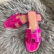 Hermes Oran Sandals In Rose Shiny Niloticus Crocodile