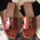 Hermes Oran Sandals In Orange Shiny Niloticus Crocodile