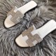 Hermes Oran Sandals In White Suede With Crystal