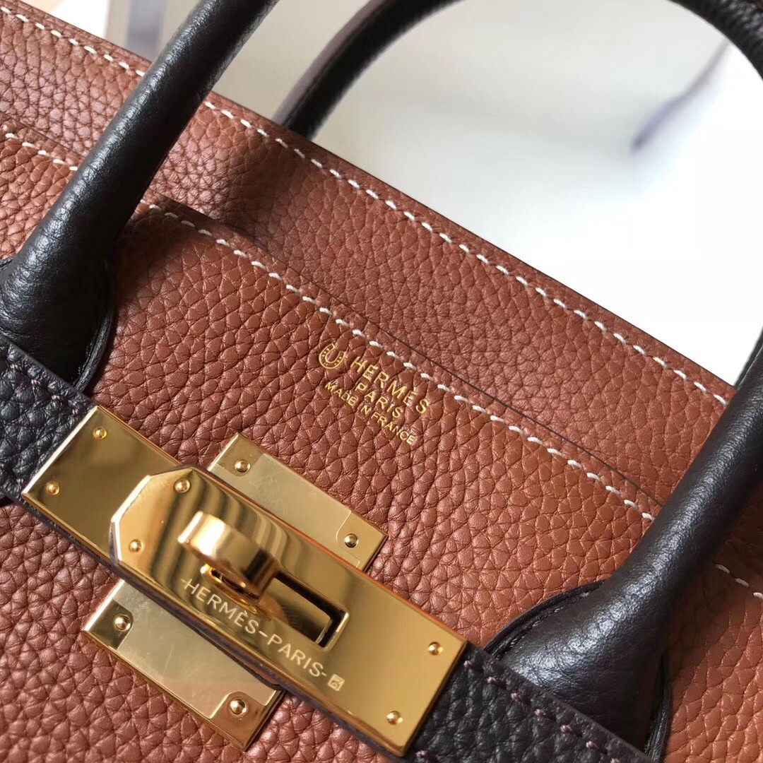 Hermes Bi-Color Birkin 25cm Bag In Brown/Black Clemence Leather